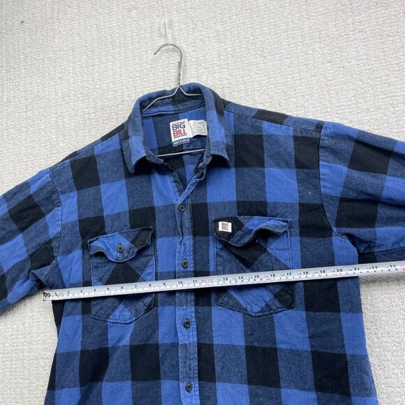 Big Bill Men’s L Plaid Brawny Blue Work Flannel Shirt Heavyweight Made In USA ** - Picture 8 of 16